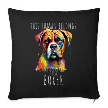Cet humain appartient à un chien boxer propriétaire de chien - Housse de coussin décorative 45 x 45 cm - noir - Devant