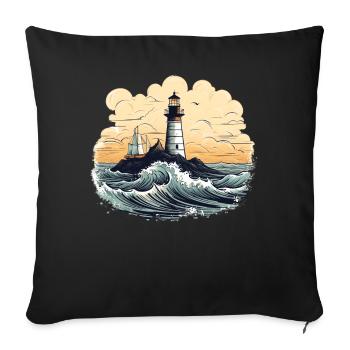 Lighthouse Sea Waves Nautical Seaside Boating - Sofakissenbezug 45 x 45 cm - Schwarz - Vorne