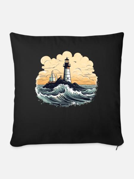 Lighthouse Sea Waves Nautical Seaside Boating - Sofakissenbezug 45 x 45 cm - Schwarz