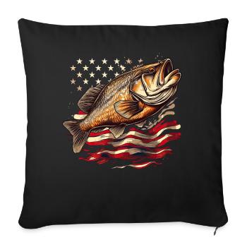 Patriotic Fishing American Flag Fish Bass - Sofakissenbezug 45 x 45 cm - Schwarz - Vorne