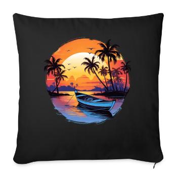 Fishing Boat Sailing Vintage Sunset Summer Pine Tr - Sofakissenbezug 45 x 45 cm - Schwarz - Vorne