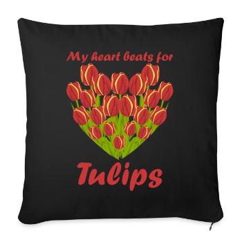 Tulipes Fleurs Coeur Jardin Tulipe - Housse de coussin décorative 45 x 45 cm - noir - Devant