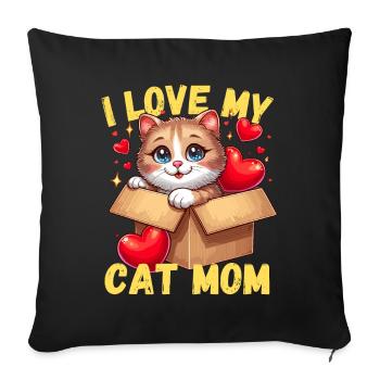 Chat chats chaton chat maman fête des mères amour - Housse de coussin décorative 45 x 45 cm - noir - Devant