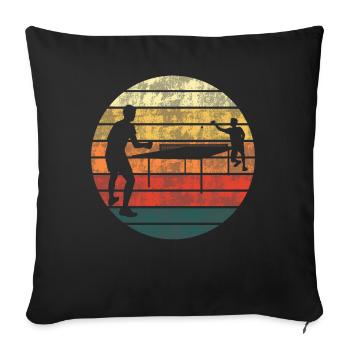 Tennis de table coucher de soleil Match cadeau - Housse de coussin décorative 45 x 45 cm - noir - Devant