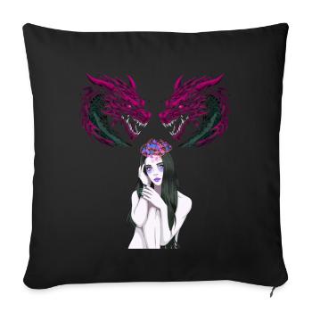 Mädchen Frau Drachen Fantasy Fabel Fabelwesen - Sofakissenbezug 45 x 45 cm - Schwarz - Vorne