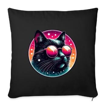 Chat Lunettes de soleil des années 80 Neon Cool Cat Fan Drôle - Housse de coussin décorative 45 x 45 cm - noir - Devant