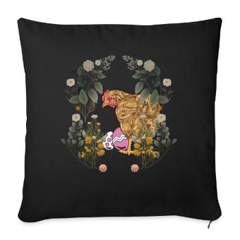 Pâques, Oeufs De Pâques, Poule, Poulet, Rural, Nature, Oeufs - Housse de coussin décorative 45 x 45 cm - noir - Devant