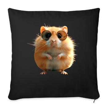 Hamster with sunglasses Golden Hamster Cute Hamster - Sofa pillowcase 17,3'' x 17,3'' (45 x 45 cm) - black - Front