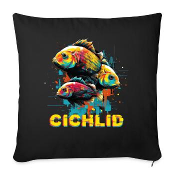 Graffiti Glitch Cichlid Breeder Fishkeeping - Sofakissenbezug 45 x 45 cm - Schwarz - Vorne