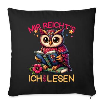 Buch Bücher Eule Uhu Eulen Literatur Lesen lustig - Sofakissenbezug 45 x 45 cm - Schwarz - Vorne