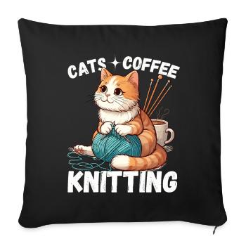 Cat Coffee Knitting Handmade Wool Hobby Cute - Sofa pillowcase 17,3'' x 17,3'' (45 x 45 cm) - black - Front
