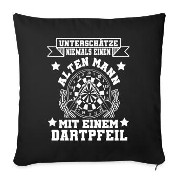 Ne sous-estimez jamais un vieil homme fléchettes fléchettes - Housse de coussin décorative 45 x 45 cm - noir - Devant