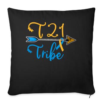 Sensibilisation au syndrome de Down Ruban bleu jaune T21 - Housse de coussin décorative 45 x 45 cm - noir - Devant