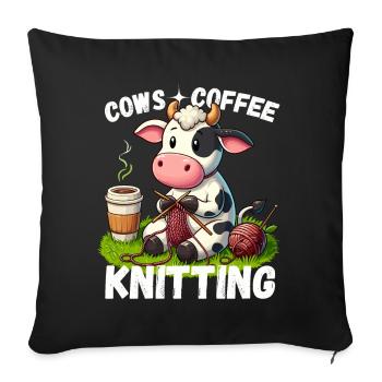 vache vaches café tricot tricot aiguille laine drôle - Housse de coussin décorative 45 x 45 cm - noir - Devant