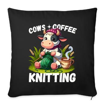 Stricken Kuh Handarbeit Kaffee Wolle Stricknadel - Sofakissenbezug 45 x 45 cm - Schwarz - Vorne