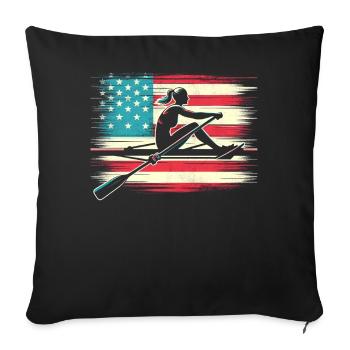 Patriote à l’aviron avec drapeau américain - Housse de coussin décorative 45 x 45 cm - noir - Devant