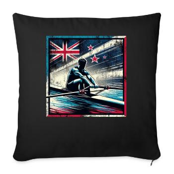 Drapeau de la Nouvelle-Zélande aviron homme godille Pat - Housse de coussin décorative 45 x 45 cm - noir - Devant