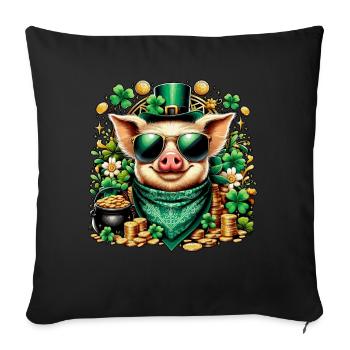 Cool pig with shamrock - Sofa pillowcase 17,3'' x 17,3'' (45 x 45 cm) - black - Front