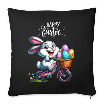 Lapin de Pâques Vélo Oeufs De Pâques Enfants Drôle - Housse de coussin décorative 45 x 45 cm - noir - Devant