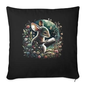 Mouse Reading Book – Full Moon Seascape - Sofa pillowcase 17,3'' x 17,3'' (45 x 45 cm) - black - Front