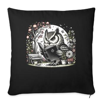 Livre de lecture de hibou – lecteur de paysage de pleine lune - Housse de coussin décorative 45 x 45 cm - noir - Devant