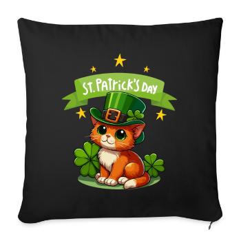 Chat de la Saint-Patrick Shamrock chanceux mignon - Housse de coussin décorative 45 x 45 cm - noir - Devant