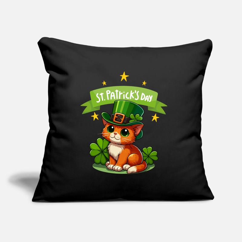 Chat de la Saint-Patrick Shamrock chanceux mignon Housse de coussin décorative 45 x 45 cm