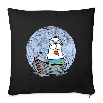 Poulet marin bateau marin maritime Ahoy Moin - Housse de coussin décorative 45 x 45 cm - noir - Devant