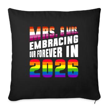 Mme et Mme 2026 Mariage de la Gay Pride Mariage gay - Housse de coussin décorative 45 x 45 cm - noir - Devant