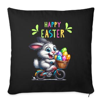 Lapin de Pâques Vélo Oeufs De Pâques Drôle Enfants - Housse de coussin décorative 45 x 45 cm - noir - Devant