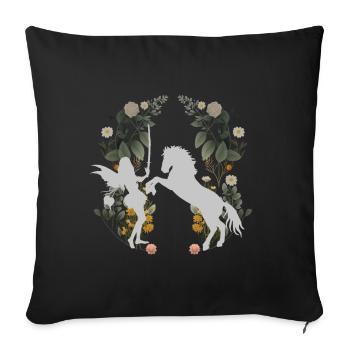 Fabelwesen Elfe Pferd Blumen Frühling Natur - Sofakissenbezug 45 x 45 cm - Schwarz - Vorne