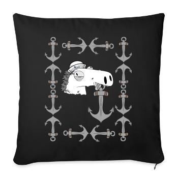 Seahorse Anchor Maritime Sailor Ahoy Horse - Sofa pillowcase 17,3'' x 17,3'' (45 x 45 cm) - black - Front