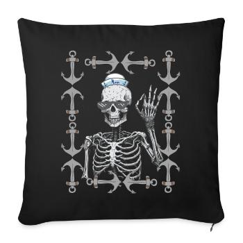 Sailor squelette ancre Maritime rétro Vintage des années 80 - Housse de coussin décorative 45 x 45 cm - noir - Devant