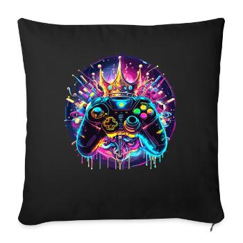 Synthwave Gamer Controller with Crown - Sofa pillowcase 17,3'' x 17,3'' (45 x 45 cm) - black - Front