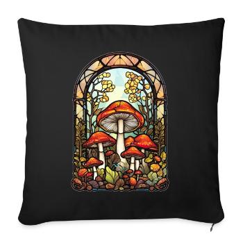 Cottagecore Mushrooms Stained Glass Mosaic Geometr - Sofakissenbezug 45 x 45 cm - Schwarz - Vorne