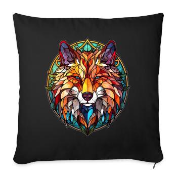 Geometric Stained Glass Wolf Vintage Mosaic - Sofakissenbezug 45 x 45 cm - Schwarz - Vorne