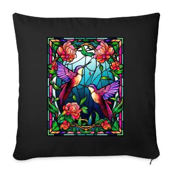 Vintage Stained Glass Hummingbird Bird Watching - Sofakissenbezug 45 x 45 cm - Schwarz - Vorne