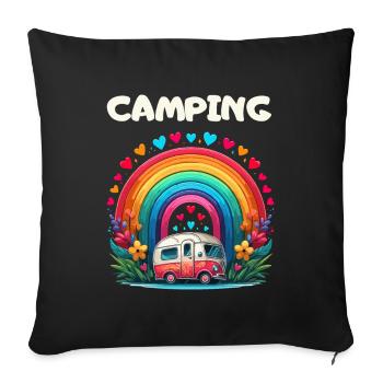 Camping Campsite Travel Caravan Rainbow - Sofa pillowcase 17,3'' x 17,3'' (45 x 45 cm) - black - Front