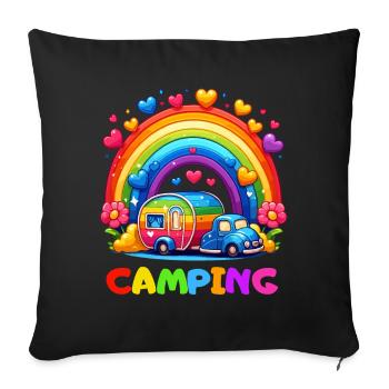 Camping Rainbow Campsite Happiness Camper Heart - Sofa pillowcase 17,3'' x 17,3'' (45 x 45 cm) - black - Front