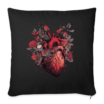 Floral Realistic Heart Dark Goth Emo Valentines Da - Sofakissenbezug 45 x 45 cm - Schwarz - Vorne