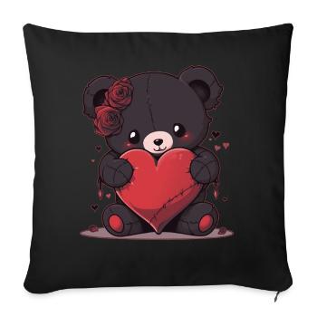 Goth Teddy Bear With Heart Emo Valentines Day Cree - Sofakissenbezug 45 x 45 cm - Schwarz - Vorne