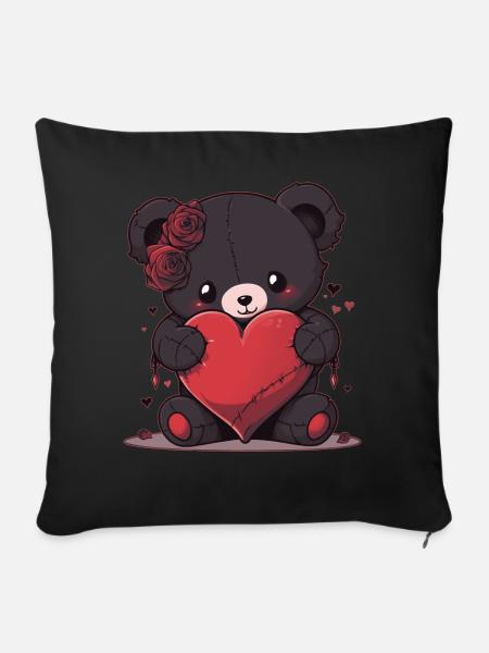 Goth Teddy Bear With Heart Emo Valentines Day Cree - Sofakissenbezug 45 x 45 cm - Schwarz
