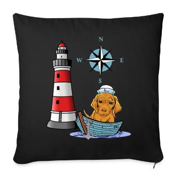 Chien des Maritimes Rose des vents boussole phare marin - Housse de coussin décorative 45 x 45 cm - noir - Devant