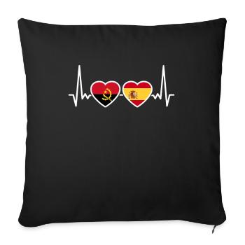 Angola Spain Heartbeat Flag Angolan - Sofa pillowcase 17,3'' x 17,3'' (45 x 45 cm) - black - Front