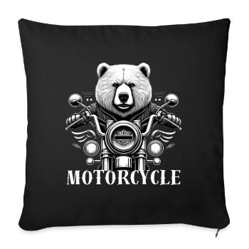 Moto Motard Grizzly Bear Hommes Fête des Pères Drôle - Housse de coussin décorative 45 x 45 cm - noir - Devant