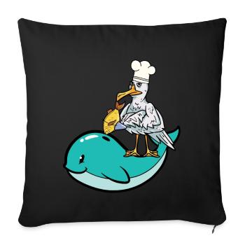 Mouette cuisiner du poisson camouflage requin cuisson du poisson - Housse de coussin décorative 45 x 45 cm - noir - Devant