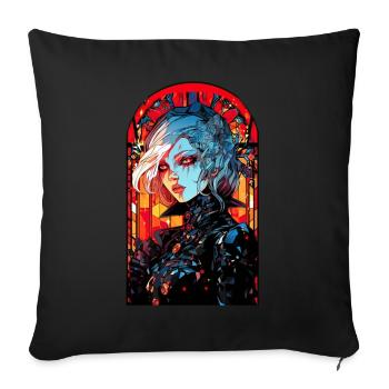 Gothcore Anime Cyber Goth Waifu Stained Glass - Sofakissenbezug 45 x 45 cm - Schwarz - Vorne