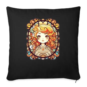 Cute Chibi Anime Shoujo Stained Glass Mosaic Art - Sofakissenbezug 45 x 45 cm - Schwarz - Vorne