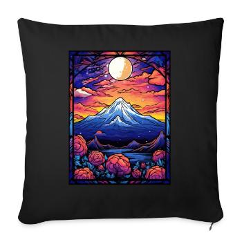 Japanese Mount Fuji Landscape Floral Stained Glass - Sofakissenbezug 45 x 45 cm - Schwarz - Vorne