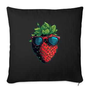 Lustige Erdbeere mit Sonnenbrille Frucht Tropisch - Sofakissenbezug 45 x 45 cm - Schwarz - Vorne